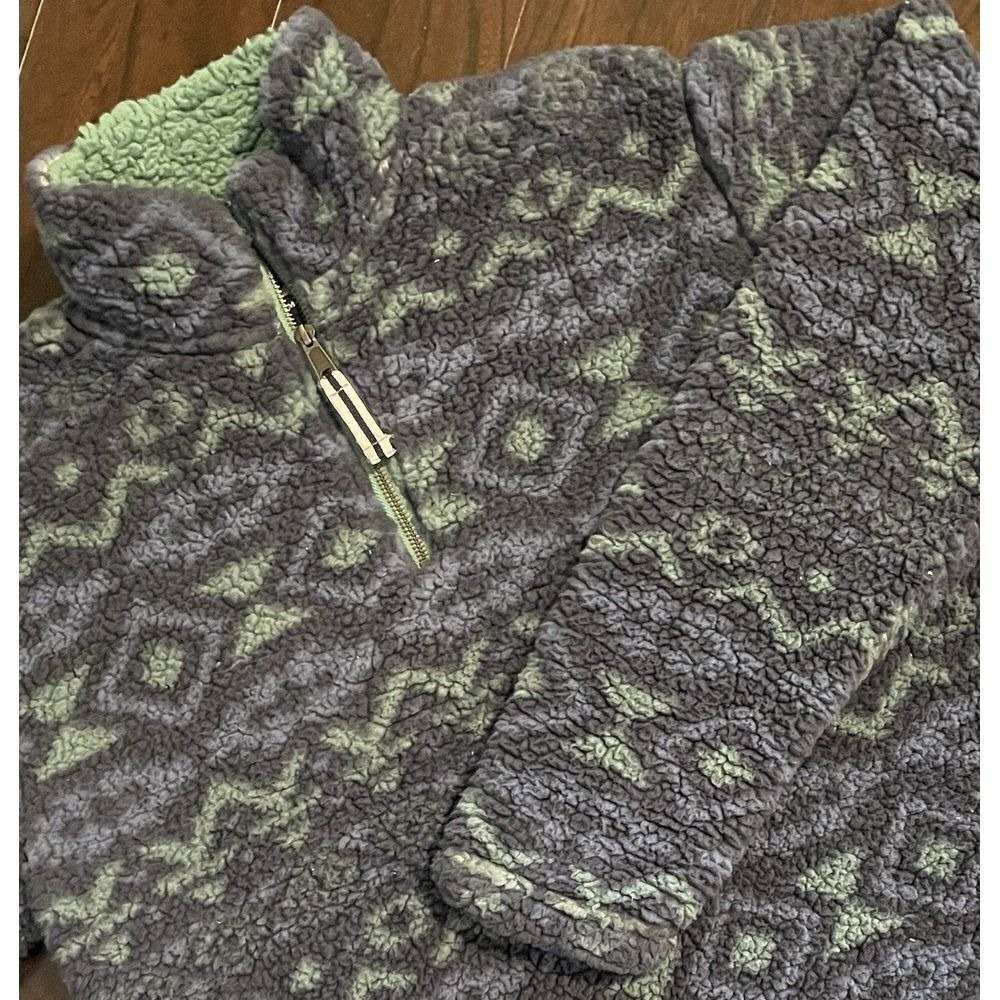 Southern Marsh 1/4 Zip Pullover Mens Small Blue Green Aztec Sherpa Fleece Cozy